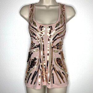 Almost Famous COPPER ROSE GOLD SEQUIN Racerback TANK TOP L Ganguro Coquette Y2K